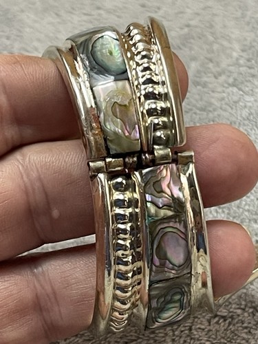 Vintage Mexican Silver Abalone Inlay Cuff Bracelet ( FLAW ) - Picture 8 of 13