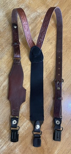 Tooled Leather Suspenders Holster Metal Pants Clips - Bild 3 von 4
