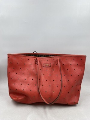 Fendi Red Polka Dot Leather Suede Lining Gold Hardware Tote