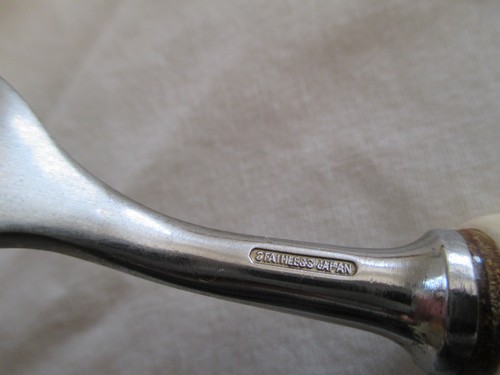 Vintage Stag Horn Antler Handled Stainless Spoon, Fork, Knife. Set of 3. Japan. - Picture 7 of 15