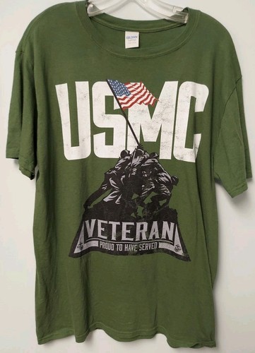 USMC Shirt Mens XL Green Short Sleeve Veteran Proud Served Military Marines - Picture 2 of 4