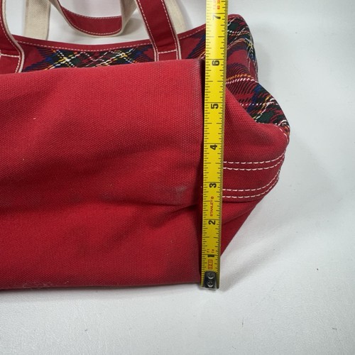 Borsa tote Lands End rossa multicolore a quadri in tela pesante con tasche - Foto 19 di 20