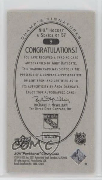 2011-12 Parkhurst Champions Champ's Minis Signatures Andy Bathgate #9 Auto HOF - Image 2 of 2