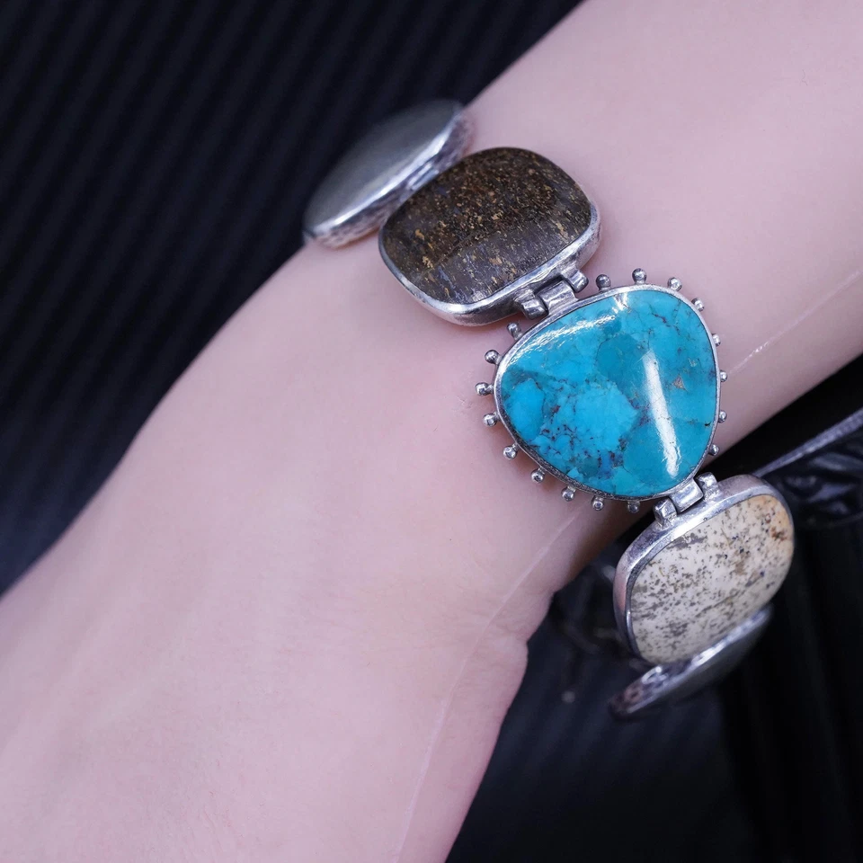 Pulsera de plata de ley 925 Silpada de 7,25”, piedras preciosas B1934 turquesa jaspe Foto 3 de 4