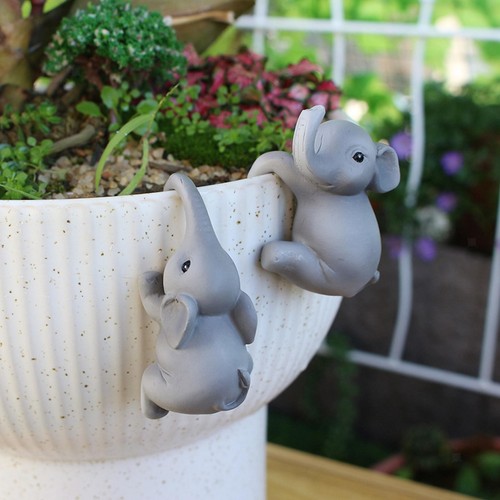 2Pcs Elephant Flower Pot Hugger Resin Mini Statues for Garden Yard Balcony - Picture 1 of 7