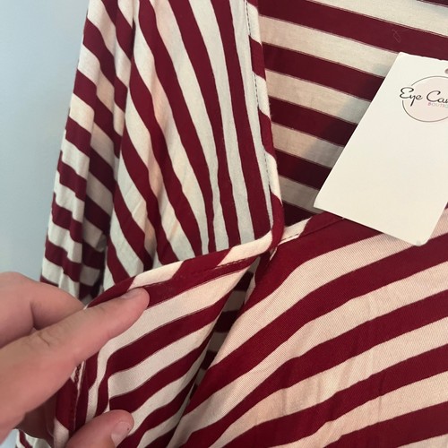 NWT Sew in Love Striped Peplum Top Size XL Long Sleeves Dark Red & White - Picture 3 of 8