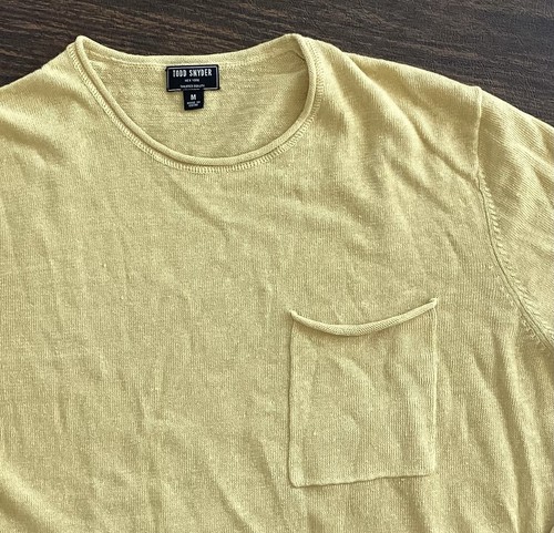 NUEVO Suéter Todd Snyder Hombres Lino Algodón Bolsillo Amarillo Talla Mediana Nuevo sin Etiquetas $248 Ret - Imagen 4 de 10