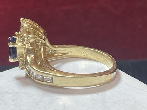 14K GOLD BLAUER SAPHIR & DIAMANT RING NATÜRLICHER EDELSTEIN GRÖSSE 6,5 SIGNIERT 5,1 GRS - Bild 4 von 19