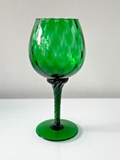 Emerald Green Art Glass Goblet Twisted Stem Mid Century Vintage Barware Wine