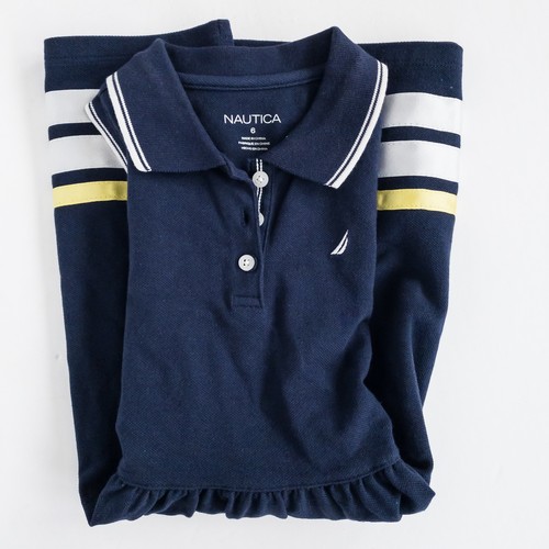 Nautica Dress Girls 6 Navy Sleeveless Polo Striped Pleated Drop Waist New - Picture 8 of 8