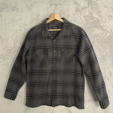 Brixton Mens Bowery Flannel Black & Gray Long Sleeve Button Front Large EUC