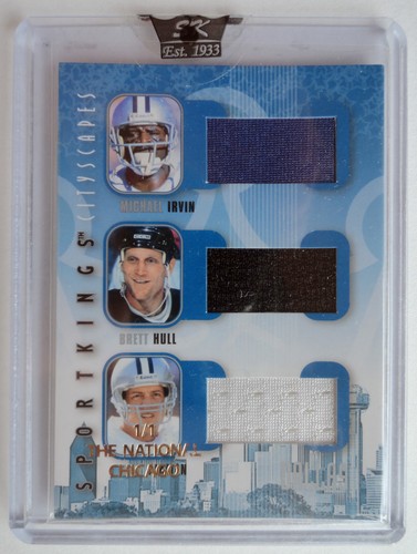 1/1 Troy Aikman Michael Irvin Brett Hull 2008 Sportkings Cityscapes Game Used - Picture 1 of 2