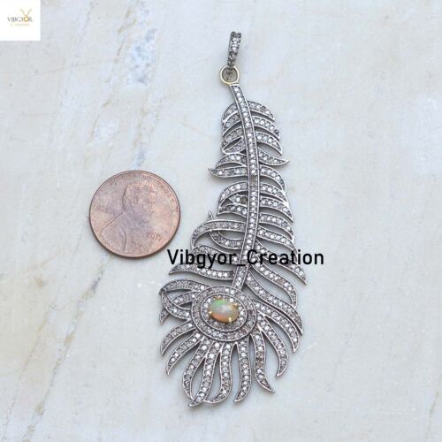 Collar de cadena de eslabones de 16" colgante de pluma de diamante natural de plata esterlina 925 - Imagen 2 de 3