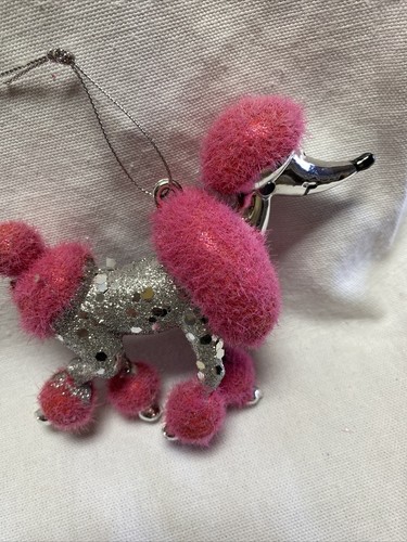 Poodle Dog Pink And Silver Christmas Ornament very cute Poodle Dog - Picture 7 of 8
