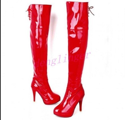 Clubnight Womens Patent Leather High Heel Over Knee Thigh Boots Stilettos Shoes