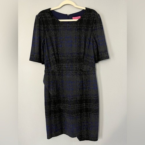 Betsey Johnson Nor So Schoolgirl Blue Midi Sheath Dress with Puff Sleeves Sz 14 - Picture 4 of 10