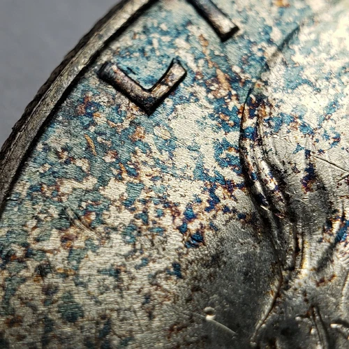 1949 50c Franklin Silver Half Dollar - Speckled Rainbow Toning - BU - SKU-H2084