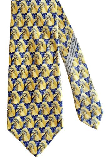 Corbata Ermenegildo Zegna Amarillo Azul Arte Abstracto Corbata Seda Profesional Italia
