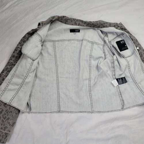Kut From The Kloth Kara Grey Animal Print Crop Jacket Large Distressed Stetch - Picture 16 of 21