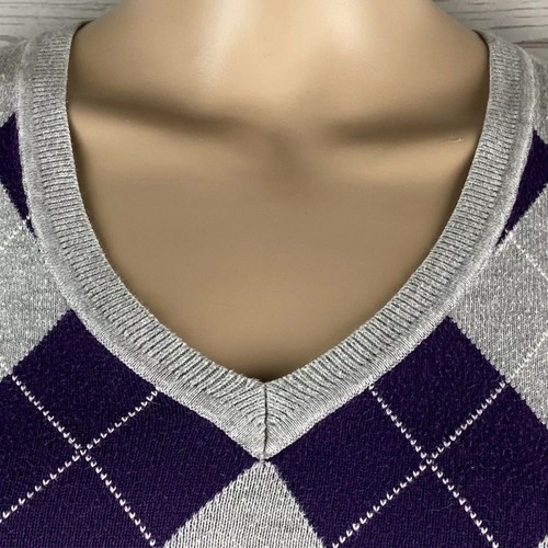 Tommy Hilfiger Argyle Sweater Small Gray Purple White Diamond 100% Pima Cotton - Picture 2 of 12