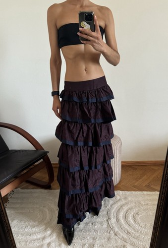 Stunning Authentic Chanel Layered Ruffled Long CC Logo Silk Skirt Size 36 - Picture 7 of 16