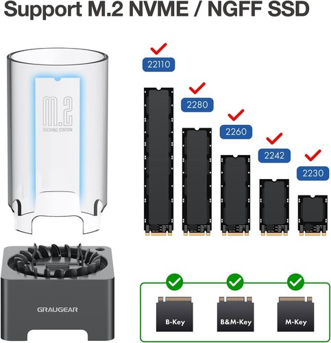 GRAUGEAR M.2 NVMe SATA SSD Enclosure Docking Station, USB 3.2 Gen 2 10Gbps Ex... - Picture 2 of 4
