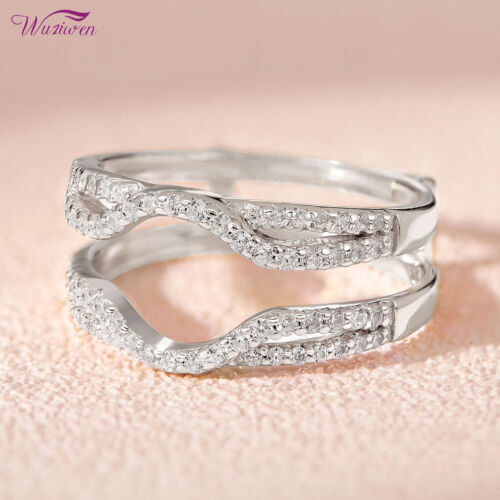 Wuziwen klassisches Hochzeitsband mit Hochzeitsverstärker und Wickel Damen CZ Sterlingsilber - Bild 1 von 16