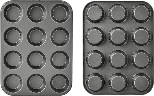 Nonstick Round Muffin Baking Pan 12 Cups Set 2 Gray Perfect Product - Picture 5 of 6