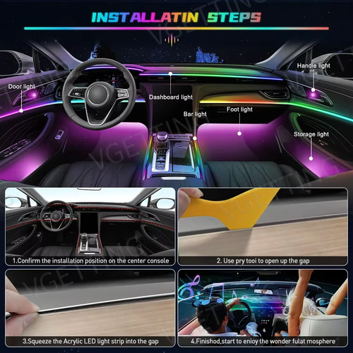 Vgetting 18 in 1 Car Ambient Lights Dual Zone Symphony RGB LED Interior Acrylic  - Picture 5 of 16