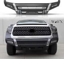 2 In 1 Black Steel Front Bumper For 2014-2021 Toyota Tundra w/LED Lights+D-Rings