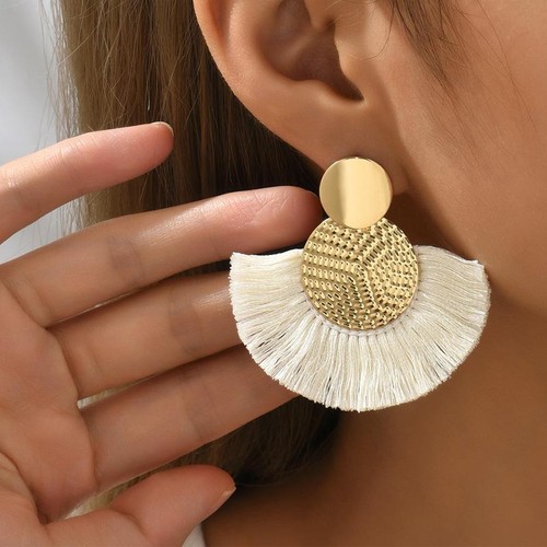 Boho Quaste Ohrhänger - schicke weiße Fransen Statement Schmuck für Hochzeiten - Bild 14 von 31