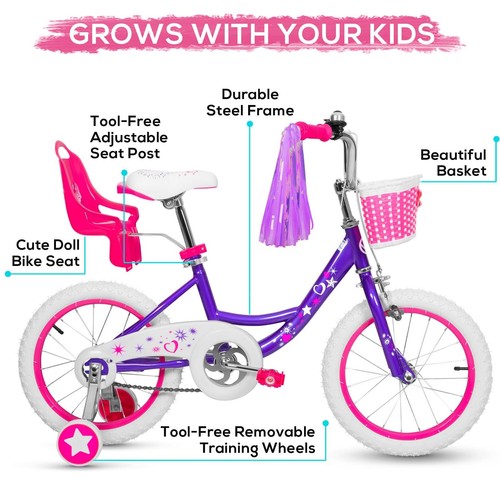Weize Kids Bike 16" Wheels Girls Bicycle for Ages 4-7 Height 41"-53" - Purple - Picture 4 of 9