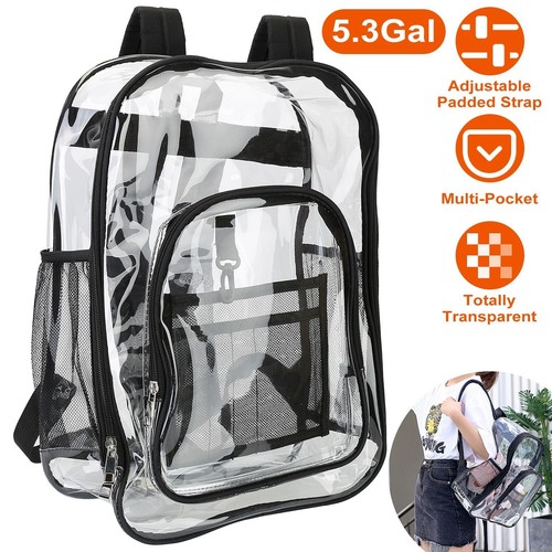 Large Heavy Duty Clear Backpack Transparent PVC School Stadium Waterproof UK - Picture 8 of 11