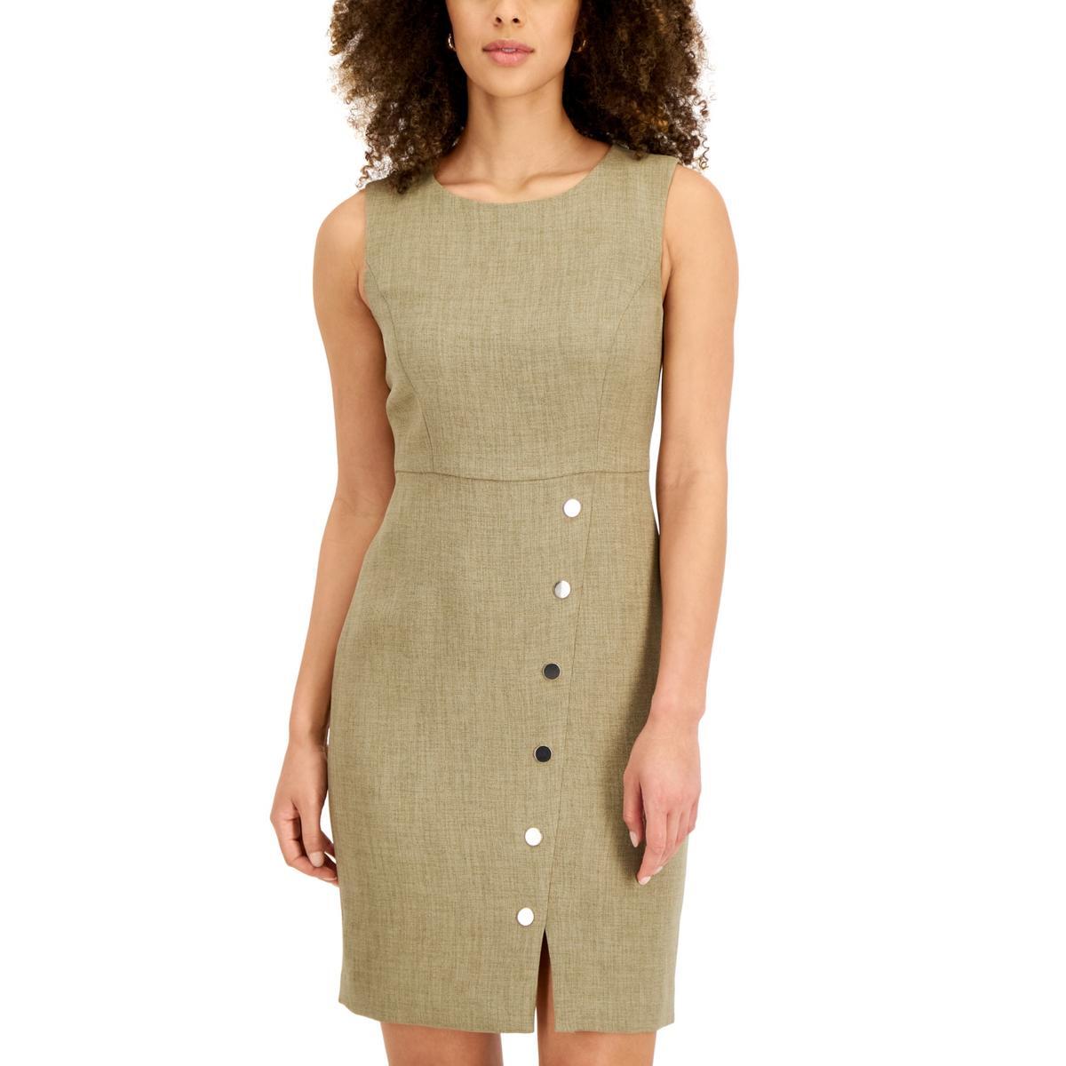 Женское бежевое платье-футляр на пуговицах из крепа Kasper, 4P BHFO 6796