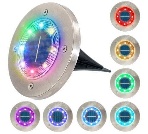 4 Solar Powered 8 LED COLOR Changing Disc Path Lawn Garden Pathway Light Disks - Picture 14 of 14