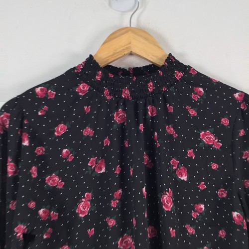 H&M womens blouse top size 6 black floral long sleeve high neck 075214 - Picture 2 of 9