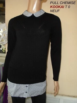 PULL CHEMISE *KOOKAI* NOIR COL CLAUDINE IMPRIME NOIR & BLANC T 0 36/38 NEUF - Photo 1/4