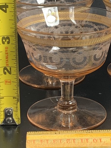 Morgantown Primrose Lane Pink Elegant Glass Etched Low Sherbert Vintage Qty 4 - Picture 4 of 16