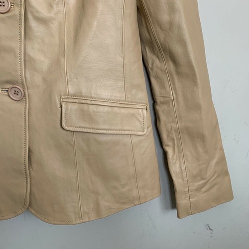 Metrostyle Jacket Tan Leather Collared Buttons Pockets Lined Size 6T - Picture 6 of 11