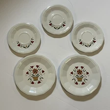 Vntage Bayberry by Homer Laughlin Salad Plate Dover Tan Red Floral Basket Set 5