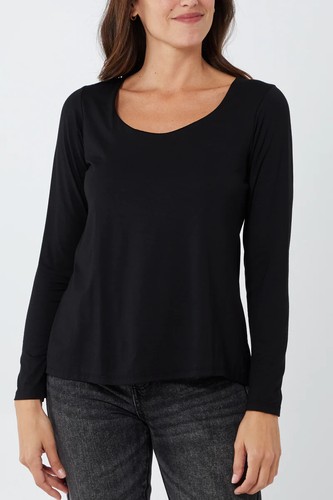 Women Long Sleeve Round Scoop Neck Plain T-Shirt Ladies Fitted Summer Top 8-26 - Picture 26 of 74