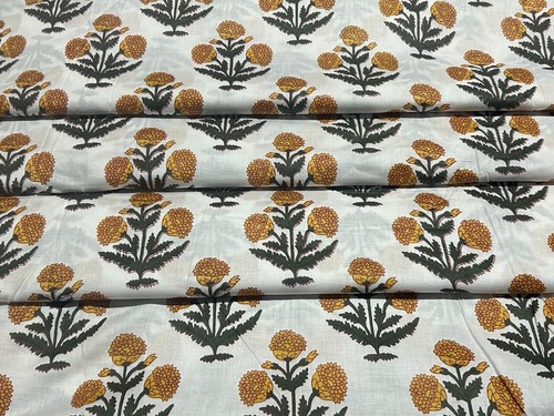 Indian Hand Block Print 1567 Pure Cotton Fabric New Floral Print 2.5 Yard - Picture 1 of 11