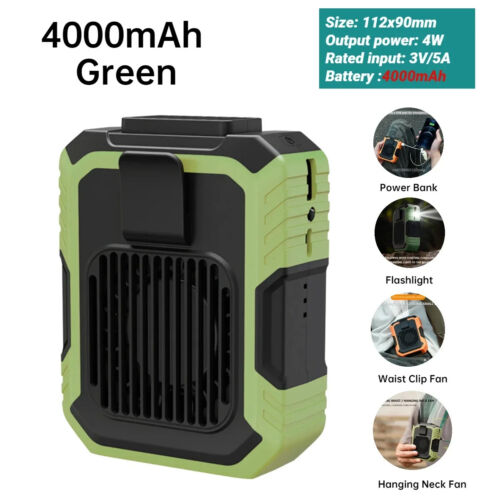 Portable Waist Fan Hanging Cooling Fan USB Rechargeable Clip on Power Bank Fan - Picture 2 of 14