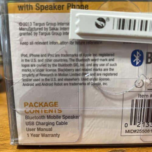 Targus Bluetooth Mobile Speaker iPod/iPhone/iPad/Android Speaker Phone Silver - Picture 6 of 6