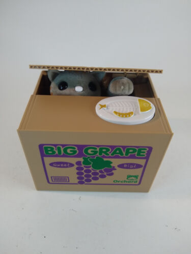 Money Bank Automated Gray Cat Thief Coin Box Big Grape Box Orchard “piggy Bank” - Picture 3 of 6