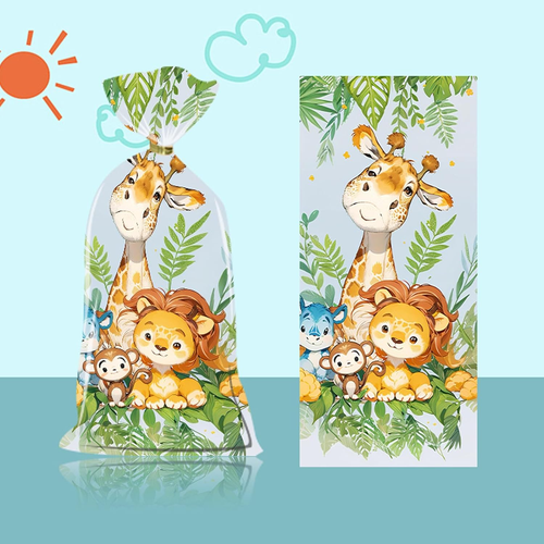 50PCS Safari Cellophane Treat Bags Goodie Bags Cute Jungle Animals Party Favor B - Picture 2 of 5