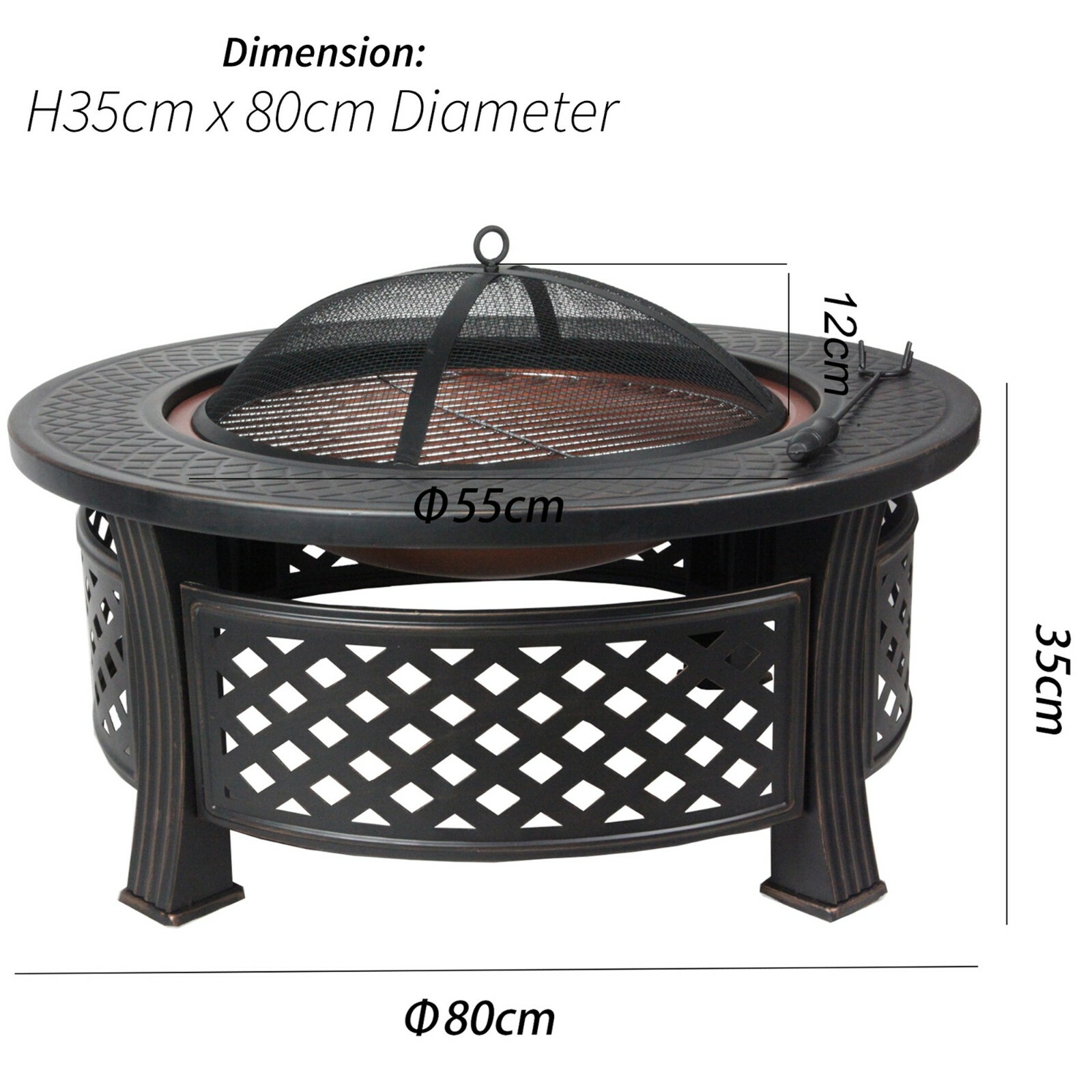 Details zu 80cm Bronze Feuerstelle für den Garten Feuerschale Feuerkorb mit Funkenschutz Niedriger Preis neueste Arbeit