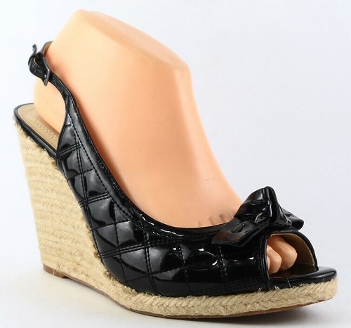 $110 ENZO ANGIOLINI IRISTA Black Designer Quilted Espadrille Wedges Sandals 10 - Picture 2 of 4