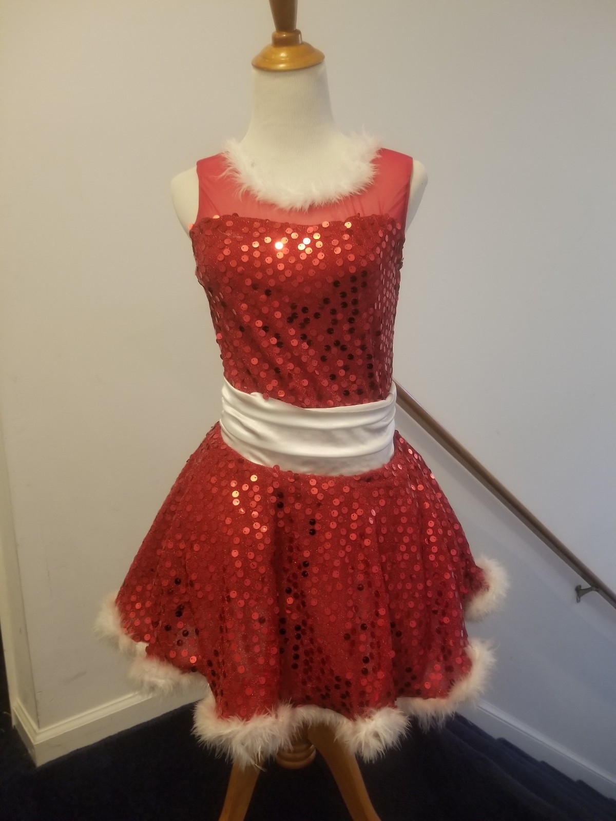 Weissman rot Figure Skating Kleid With Weiß Trim And Sequins Adult Large Weissman rot Figure Skating Kleid With Weiß Trim And Sequins Adult Large