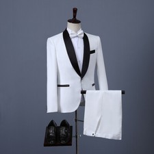 Men's Blazer Pants 2Pc Set Slim Fit Bridesman Groom Dress Suit with Bowtie